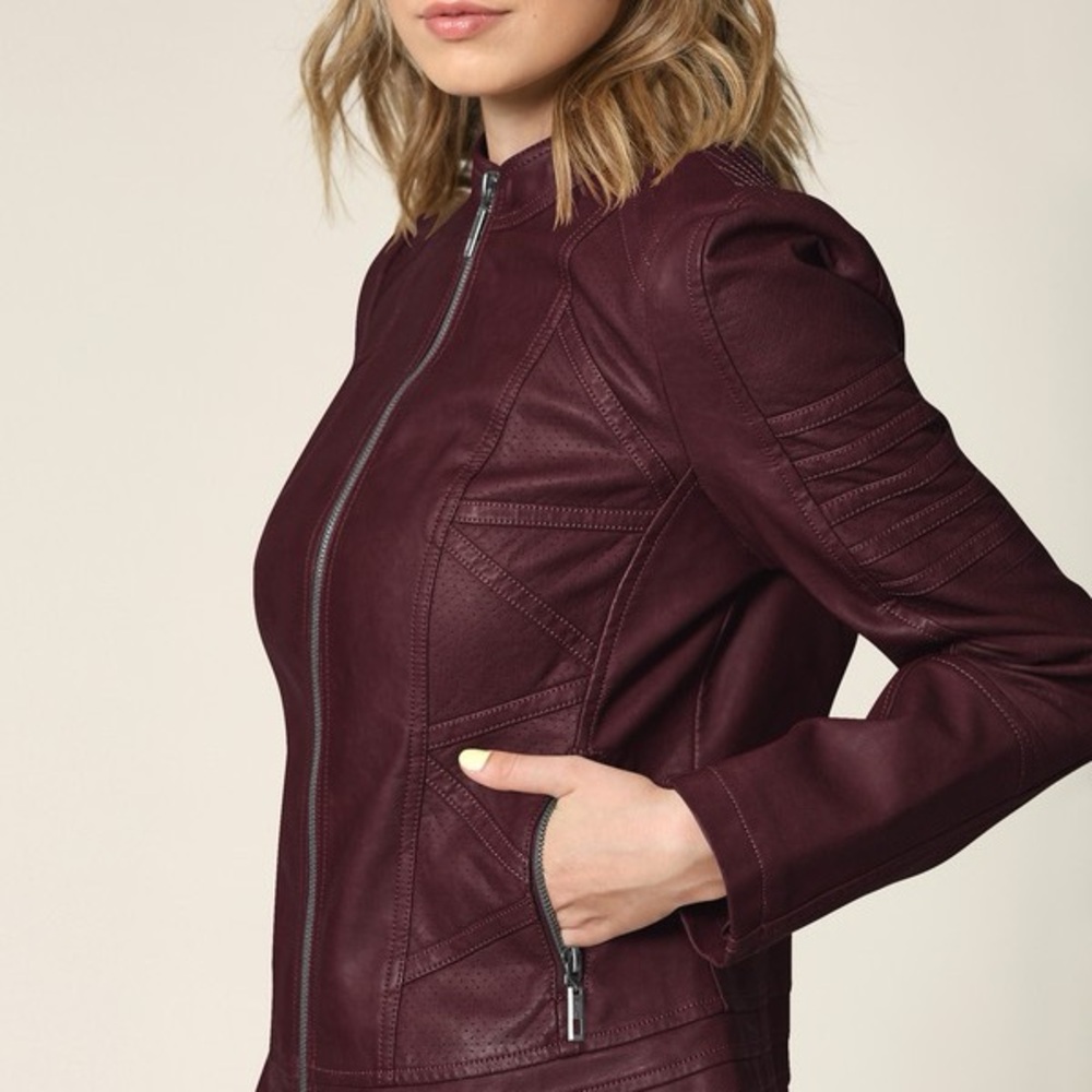 Elegant Burgundy Leather Jacket for Women
